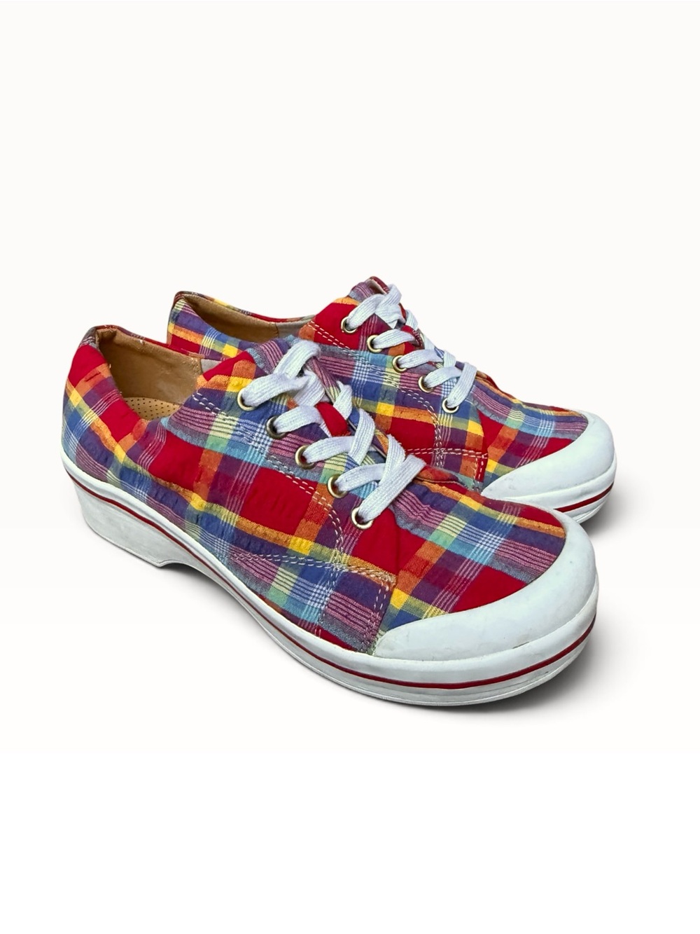 Dansko Veda Madras Plaid Lace Up Canvas Platform Clog Sneakers Size 37 (6.5 - 7) - Picture 2 of 10